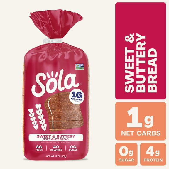 Sola Sweet & Buttery Sliced Bread, Soft White Bread, Non-GMO, 14 oz, Regular, Shelf-Stable