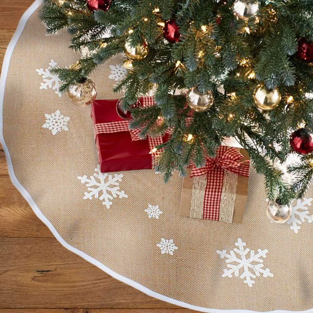 Burlap Christmas Tree Skirt, Snowflake Pattern Christmas Tree Stand