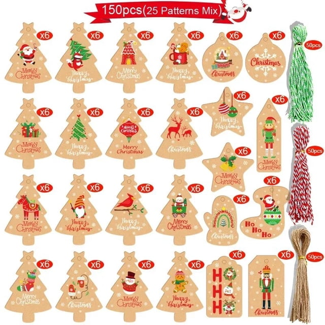 Etiquetas de papel Kraft para decoración del hogar, etiquetas colgantes de Feliz Navidad, árbol de Navidad, fiesta de año nuevo, tarjetas de regalo, 100/150 piezas