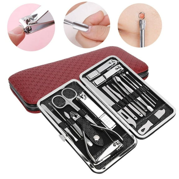 Stainless Steel 19PCS Pedicure Manicure Tool Set Nail Clippers File Callus Remover Kit Nail Clipper Callus Removal Set Wine Red