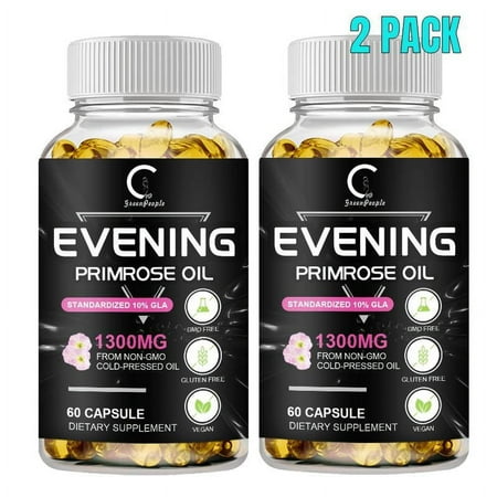 (2 PACK) Evening Primrose Oil Capsules | Acids Softgels 1300mg -Promotes Skin & Cardiovascular Health -Non GMO & Gluten Free | 120 Capsule