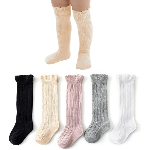 5Pairs Baby Knee High Socks Girls Tube Long Socks Boys Newborn Infants Toddlers Ruffled Socks