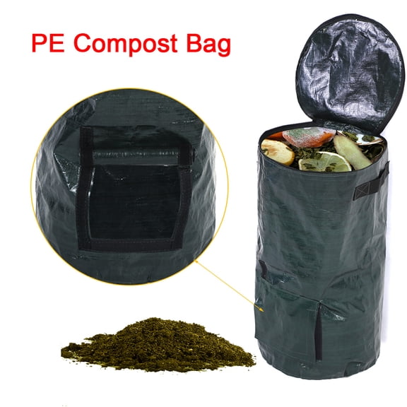 Yajisi Organic Waste Kitchen Garden Yard Compost Bag Environmental PE Cloth Planter Double Handles Top Vent 13.8 inches / 35 cm Width Dark Green Reusable Composting Bin for Outdoor Use