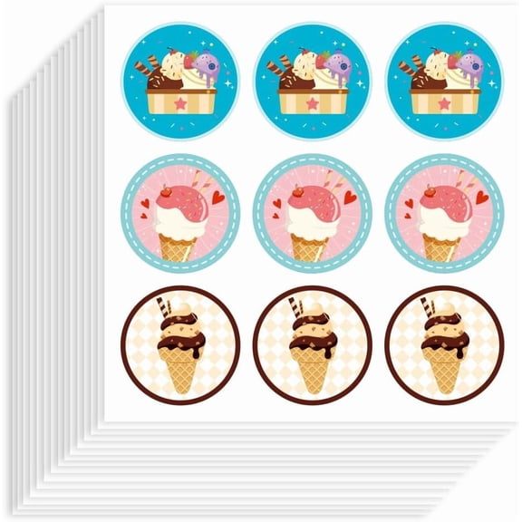 180Pcs Ice Cream Sticker 90x90mm Self-Adhesive Paper Decorative Stickers Waterproof Summer Ice Cream Planner Decals