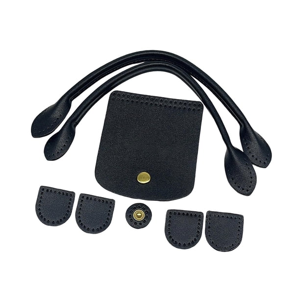 Asas de bolso de ganchillo, bolso tejido, bricolaje, bolso de cuero de PU, conjunto de tejido, fabricación de bolsos de ganchillo Negro