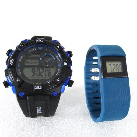 Everlast Unisex Digital Multifunctional Display Watch with Digital Activity Tracker - Black/Navy Watch with Navy Activity Tracker( EVWF037BL-NB-SET )
