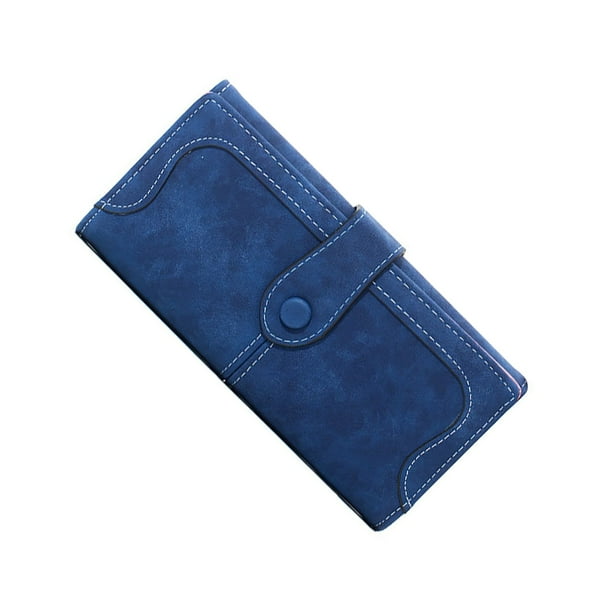 Guardurnaity Elegante bolso de cuero vintage Versátil para trabajar y jugar Fácil de detectar en el bolso Bolso largo para mujer Carteras Azul oscuro