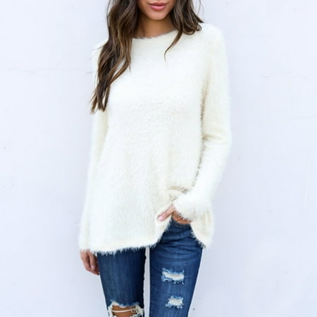 - Womens Crewneck Fleece Warm Casual Sweater Several Colors Long Sleeve Round Neck Loose Shirts Button Tops Fashion New Casual Sweater Outwear Pullover