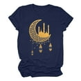 thumbnail image 5 of Penkiiy Happy Ramadan Tops Blouse for Women Women's Graphic Tees Moon Print Short Sleeve Round Neck T Shirts Tops 2XL Navy, 5 of 6