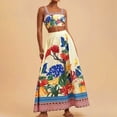 thumbnail image 2 of Unir Women’S Vibrant Tropical Print 2-Piece Matching Set, Sleeveless Square Neck Crop Top With High Waist Flowy Maxi Skirt, Smooth Lightweight Polyester Fabric, 2pcs, Sizes S To XXL, 2 of 4