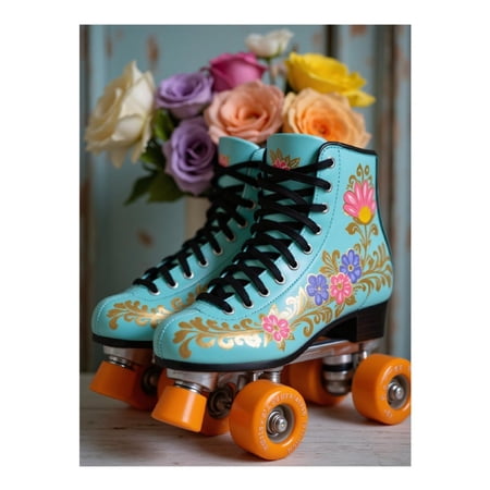 Diamond Art Kit for Adults Floral Blue Roller Skates Bouquet Diamond Painting for Adults Beginners 5D DIY Diamond Art Painting Kits Colorful Diamond Painting Craft for Home Decor 12x16 Frameless