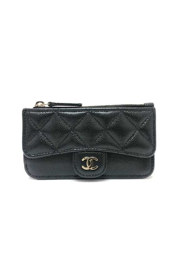 Pre-Owned CHANEL AP2570 Coco Mark Matelasse Classic Zip Business Card Holder/Card Case...