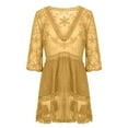thumbnail image 4 of Wycnly Dresses for Women Beach Holiday Loose Lace Patchwork Cover Ups Mini Dresses V-Neck Elbow-Length Solid Summer Short Formal Dress Yellow Free Size, 4 of 5
