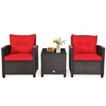 thumbnail image 6 of BLACK JAGUAR 3PCS Wicker Cushioned Conversation Set Outdoor Rattan Furniture w/Red Cushions, 6 of 7