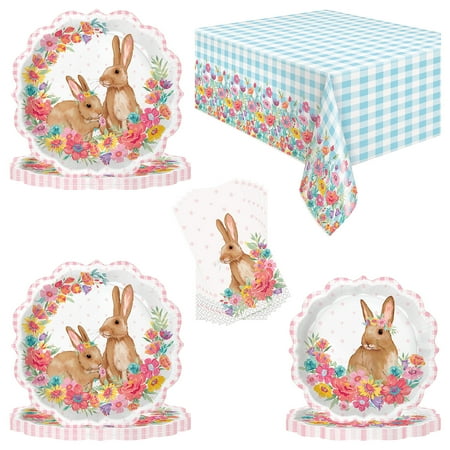 The Pioneer Woman Multi Color Blooming Easter Bunny Tableware Kit for 16 Guests