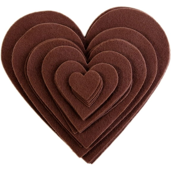 Playfully Ever After 1 to 6 inch Multi-Size Pack 24pc Felt Hearts (Brown)