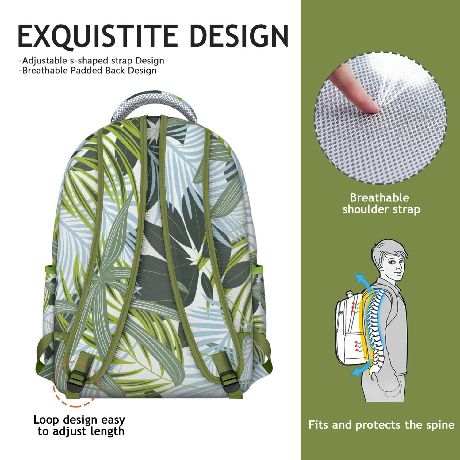 Hawaiian Themed Ergonomic School Backpack, Breathable Mesh Straps & Waterproof Exterior for All-Day Comfort