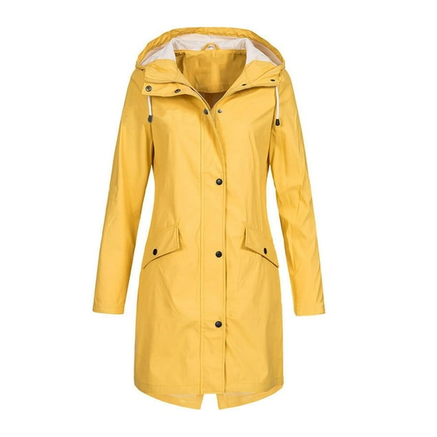 Chaqueta impermeable para mujer para proteger impermeable impermeable con capucha Manga larga Cortavientos de invierno cálido para viajes activos - amarillo, L Salvador Chaquetas de mujer