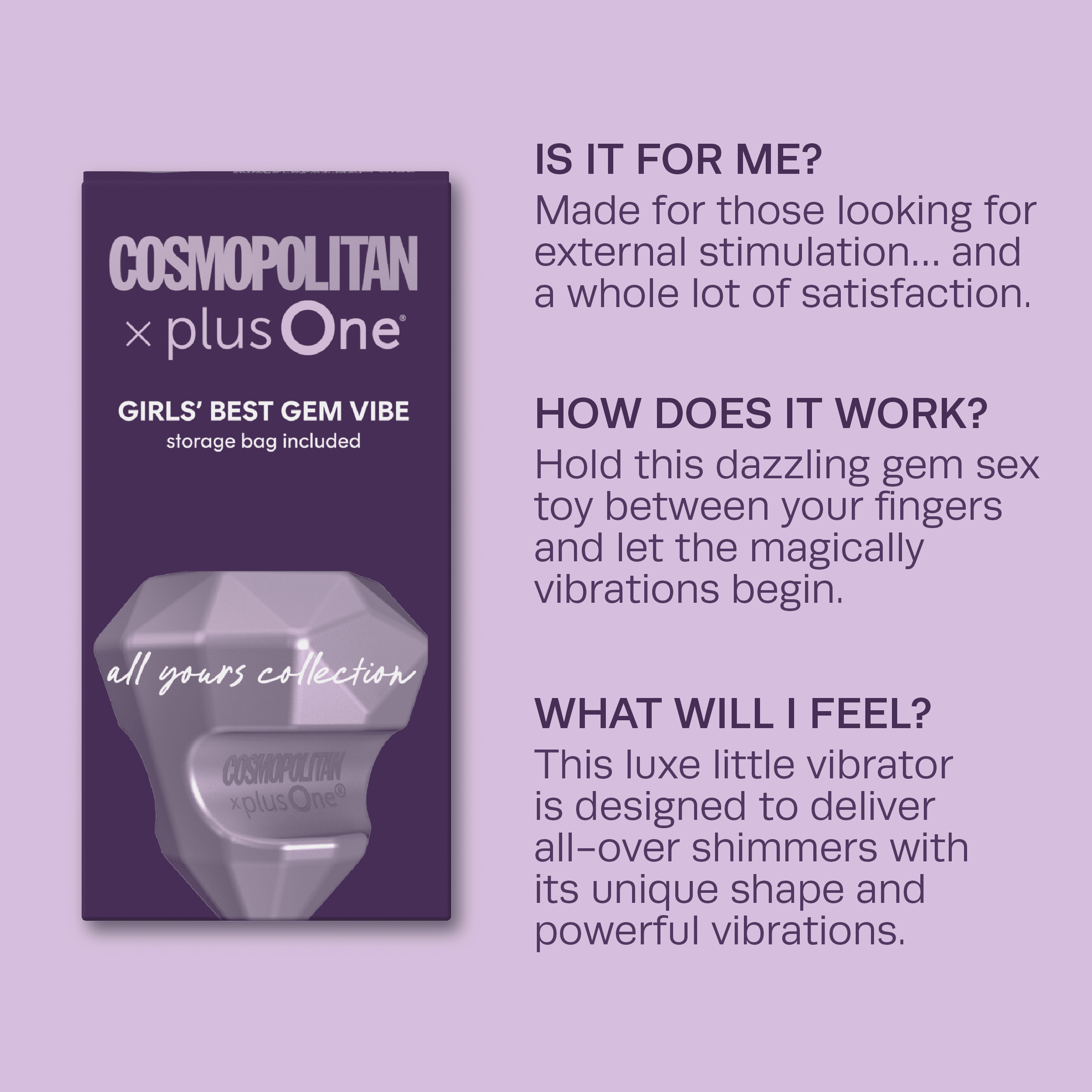 Cosmopolitan X plusOne Girls' Best Gem Vibrator with Magnetic Charging and  Storage Bag, Lavender