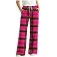 thumbnail image 3 of Tqcoqu Women's Plaid Print Wide Leg Pants, Elastic Waist Casual Lounge Sleep Long Trousers, Long Pajama Bottoms with Drawstring and Pockets,Women's S-XXL, 3 of 8
