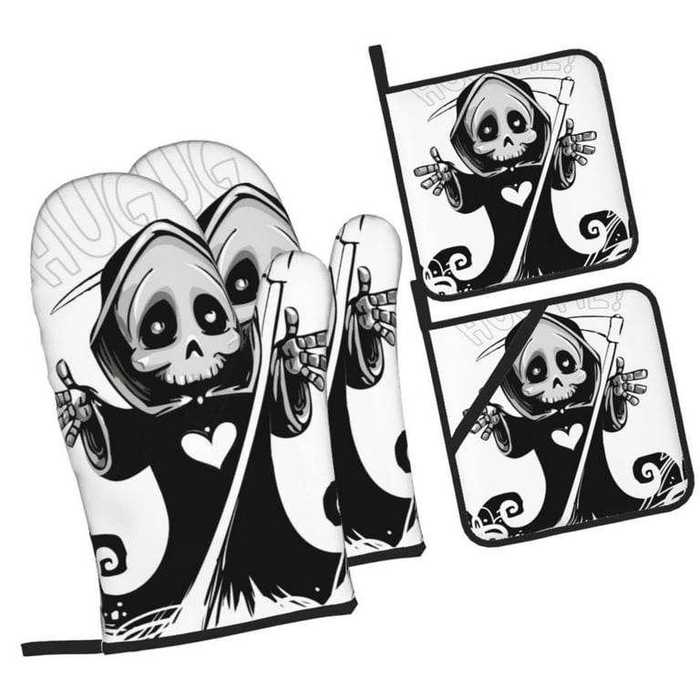 Death Cute Mascot Oven Mitts and Pot Holders Sets Baking Sets for