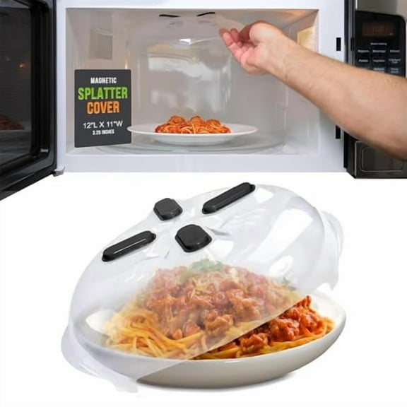 Magnetic Splatter Cover,12-Inch Clear BPA-Free Food Lid,Vented Plate Guard with Steam Vents,Anti-Splash Microwave Lid,Dishwasher Safe,Space-Saving Magnetic Storage - Onyx Black