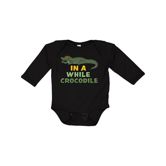 Inktastic In a While Crocodile with Cool Green Crock in Sunglasses Boys or Girls Long Sleeve Baby Bodysuit