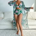 thumbnail image 3 of Jacenvly 2024 Cover-Up Split Three-Piece New Style Long Sleeve Swimsuit Floral with Cover up Surfing Swimwear Lightweight Women'S Printed Bikini Straps Split Set Three Piece Set Army Green, 3 of 11
