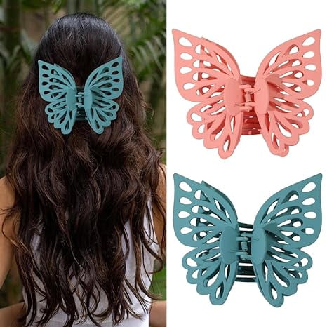 2 pinzas para el pelo de mariposa extra grandes de 5,51 pulgadas, pinzas de mariposa para cabello grueso y fino, antideslizante, bonita pinza para el pelo mate, azul lago, rosa