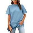 thumbnail image 2 of Tops de Manga Corta de las Mujeres, Moda Color Sólido, Cuello Redondo Línea Trasera Diseño Blusa, 2 of 8