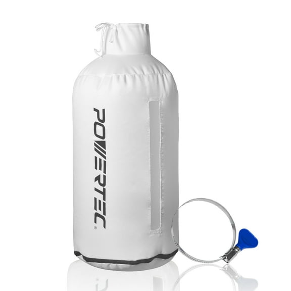 POWERTEC Dust Collector Bag, 30 Micron Filter. 4" Dust Port Filter Bag with 4" Key Hose Clamp. Fits DEWALT DW735, DW734, WEN PL1326, PL1303 & any other Woodworking Machine w/a 4”OD dust port (70399N)