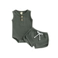 thumbnail image 1 of Faithtur Baby Boy Clothing Set, Newborn Infant Round Neck Sleeveless Solid Color Romper Elastic Waist Shorts, 1 of 9