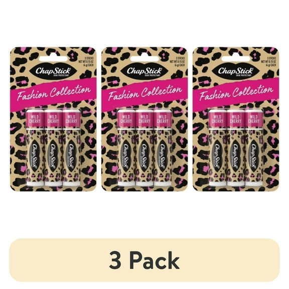 (3 pack) ChapStick Fashion Collection Leopard Lip Balm, Wild Cherry Flavored, 0.15 oz, 3 Pack