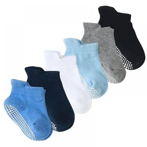 GYRATEDREAM Baby Non Slip Socks Toddler Ankle Socks with Grips for Infants Kids Little Girls Boys 6 Pairs 0-5 Years