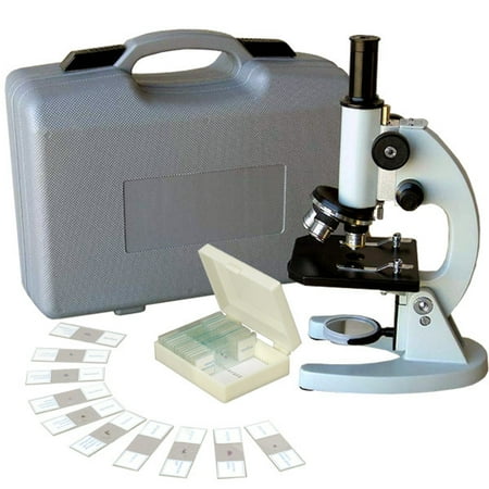 AmScope 40X-640X Metal Body Glass Lens Student Microscope with ABS Case & 25pc Specimens