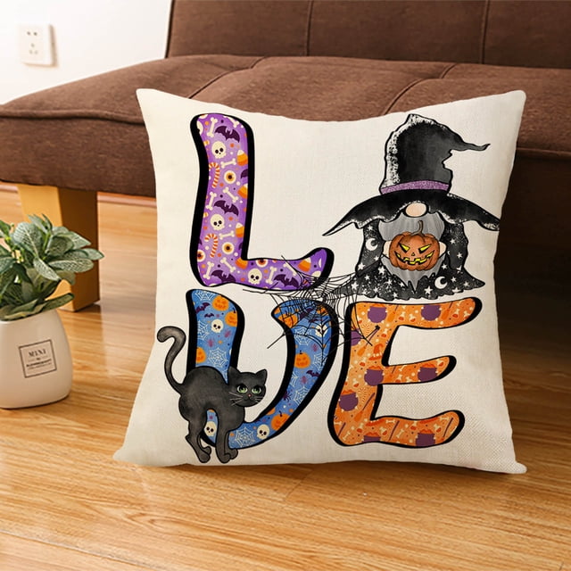 Fiudx Ofertas Y Liquidación Decoración De Halloween, Funda De Almohada De 18.0 X 18.0 In, Diseño De Bruja, Calabaza, Cara Sombría, Fundas De Almohada Decorativas Para Sofá, Fundas De Cojín De Hallowe