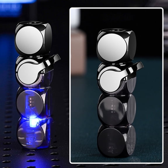 Transparent Dice Windproof Lighter - LED Multicolor Butane Lighter with Green Flame, Creative Toy Lighter for Candle, BBQ & Everyday Household Use, Wind & Splash Resistant, 3.5*0.8in, B