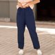 thumbnail image 2 of Pantalones casuales de mujer Color puro botón cintura elástica pantalones largos sueltos para mujer para uso diario al aire libre azul purpúreo XL, 2 of 5