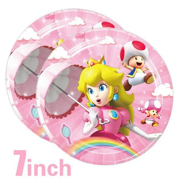 Suministros de fiesta de princesa Peach para niños y niñas, vasos, platos, mantel, servilletas, adorno de pastel, globo, decoraciones de cumpleaños, Baby Shower