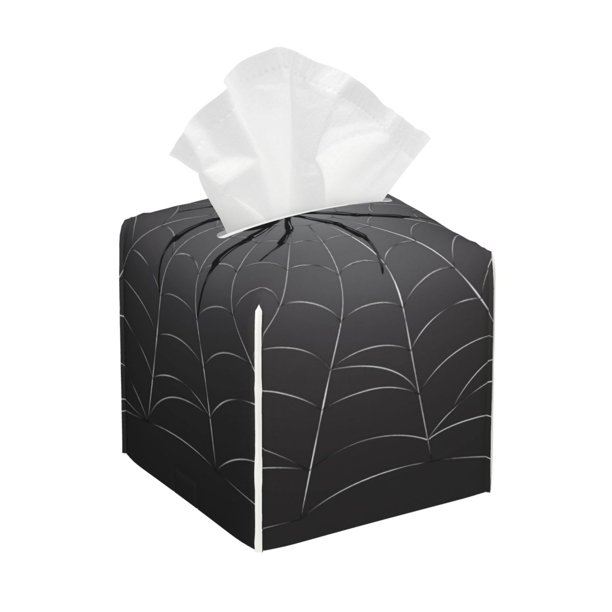 Balery Black Spider On Web Porta Pañuelos de Cuero con Estampado – Funda Moderna Cuadrada para Caja de Pañuelos, Dispensador 5x5x5''