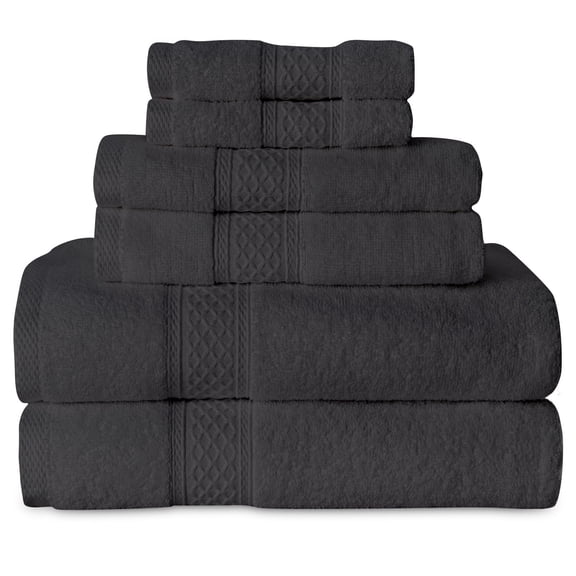 Gogreen Juego de Toallas de Baño Grises de 6 Piezas, 2 Toallas de Baño, 2 Toallas de Mano y 2 Toallitas, Toallas 100% Algodón Altamente Absorbentes para Baño, Gimnasio, Hotel (Gris Oscuro)