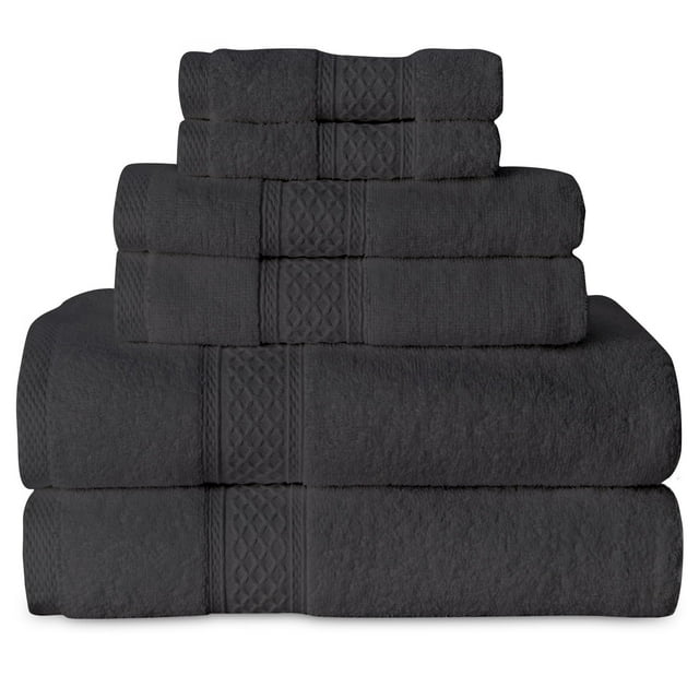 Gogreen Juego de Toallas de Baño Grises de 6 Piezas, 2 Toallas de Baño, 2 Toallas de Mano y 2 Toallitas, Toallas 100% Algodón Altamente Absorbentes para Baño, Gimnasio, Hotel (Gris Oscuro)
