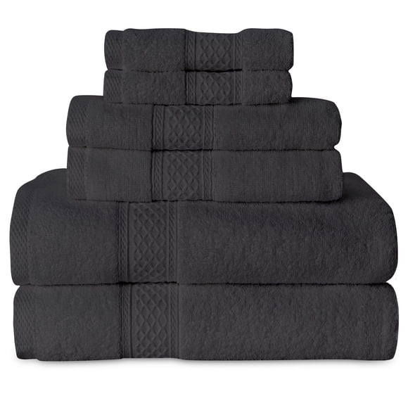Gogreen Juego de Toallas de Baño Grises de 6 Piezas, 2 Toallas de Baño, 2 Toallas de Mano y 2 Toallitas, Toallas 100% Algodón Altamente Absorbentes para Baño, Gimnasio, Hotel (Gris Oscuro)