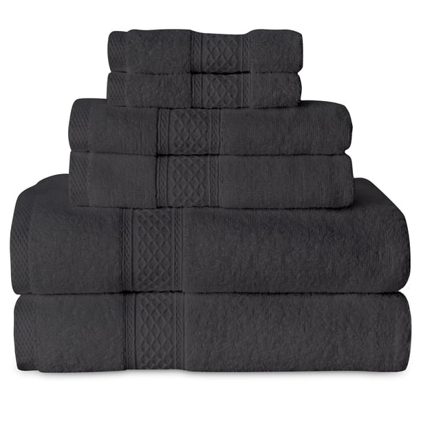 Gogreen Juego de Toallas de Baño Grises de 6 Piezas, 2 Toallas de Baño, 2 Toallas de Mano y 2 Toallitas, Toallas 100% Algodón Altamente Absorbentes para Baño, Gimnasio, Hotel (Gris Oscuro)