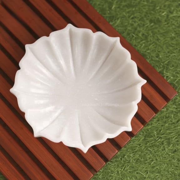 Swadeshi Blessings Handcrafted Marble Lotus Bowl/Organic Modern Home Decor Bowl/Fruit Bowls/Vintage Ring Dish (12 inches)