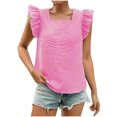 thumbnail image 2 of Tops for Women Women's T Shirts Women's Plaid Ruffled Short Sleeved Square Neck Pullover Fashionable Top Pink L, 2 of 7