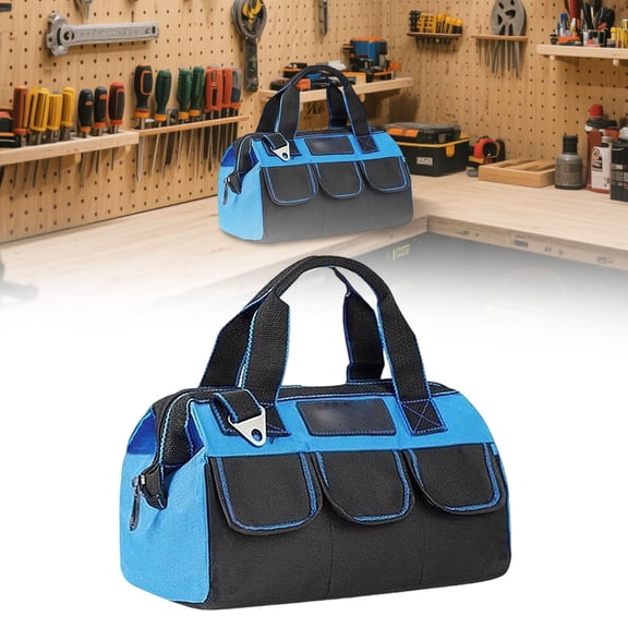 Tool Bag With Hard Plastic Base 12.2 Inch Multi Pocket Storage For Construction And Car Repair