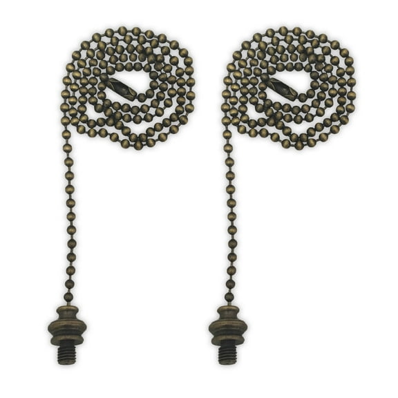 Royal Designs Antique Brass Fan Pull Chain with Finial Adapter 2pk FP-1002AB-2