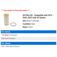 thumbnail image 2 of Oil Filter Kit - Compatible with 2015 - 2020, 2022 Audi A3 Quattro 2016 2017 2018 2019, 2 of 2