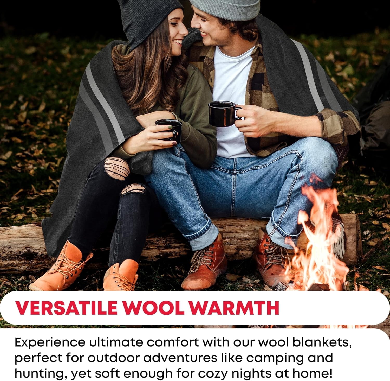 Military Wool Blanket - 95% Wool, Washable, Perfect for Outdoors, Camping, Picnics, Travel, Car & Bushcraft Emergency Blanket, 96" x 96" 6.65 lbs. - Grey - Queen Size